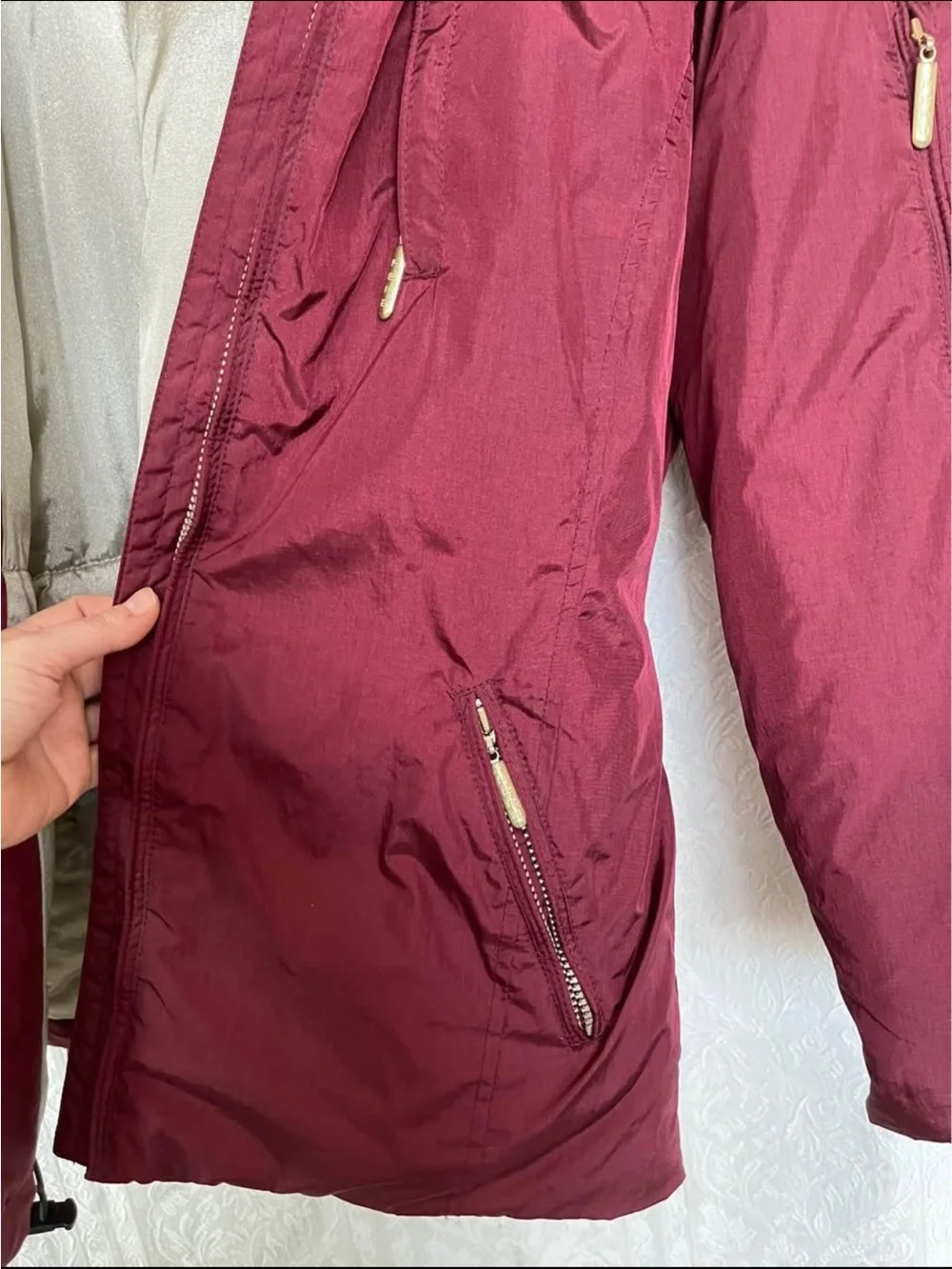 FERA SKI jacket coat Burgundy Puffer Parka with Faux Fur Trim size 8